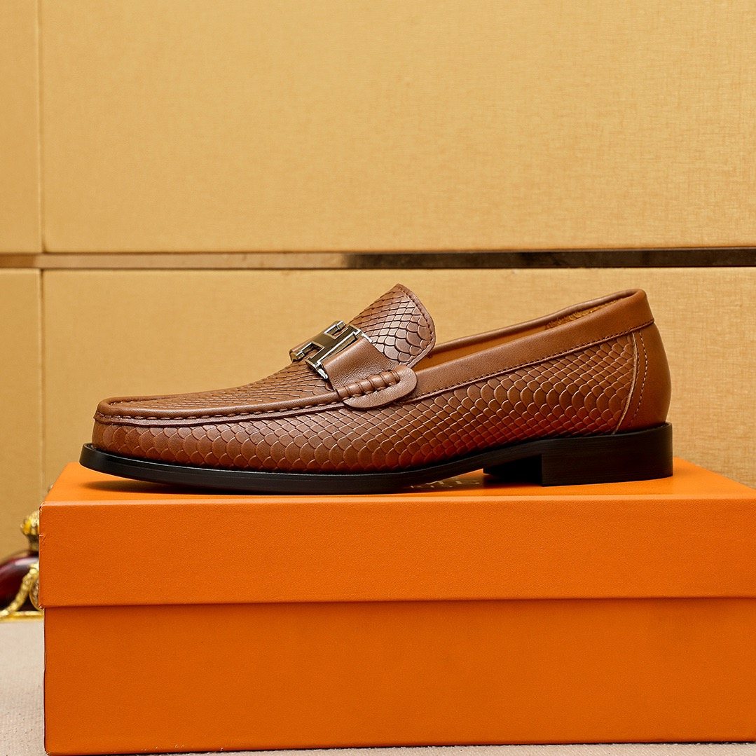 Hermès Textured H-Hardware Loafers — side