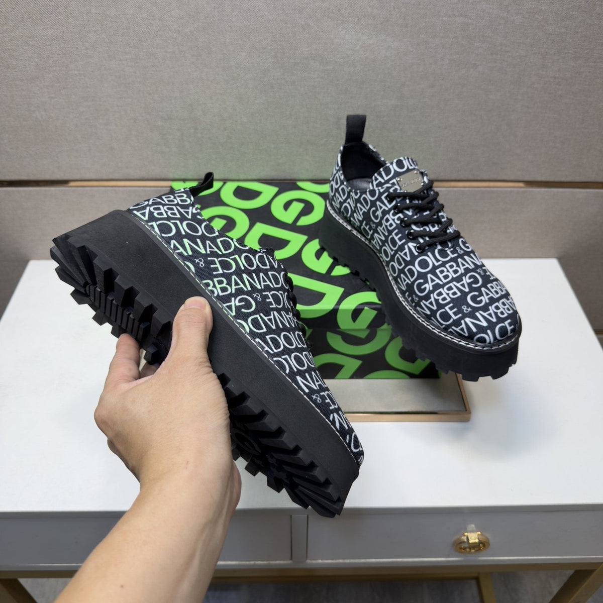 Dolce & Gabbana Letter Print Lug Sole Shoes — side