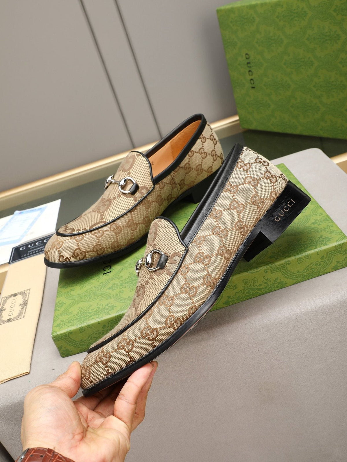 Gucci Monogram Bit Loafers — front
