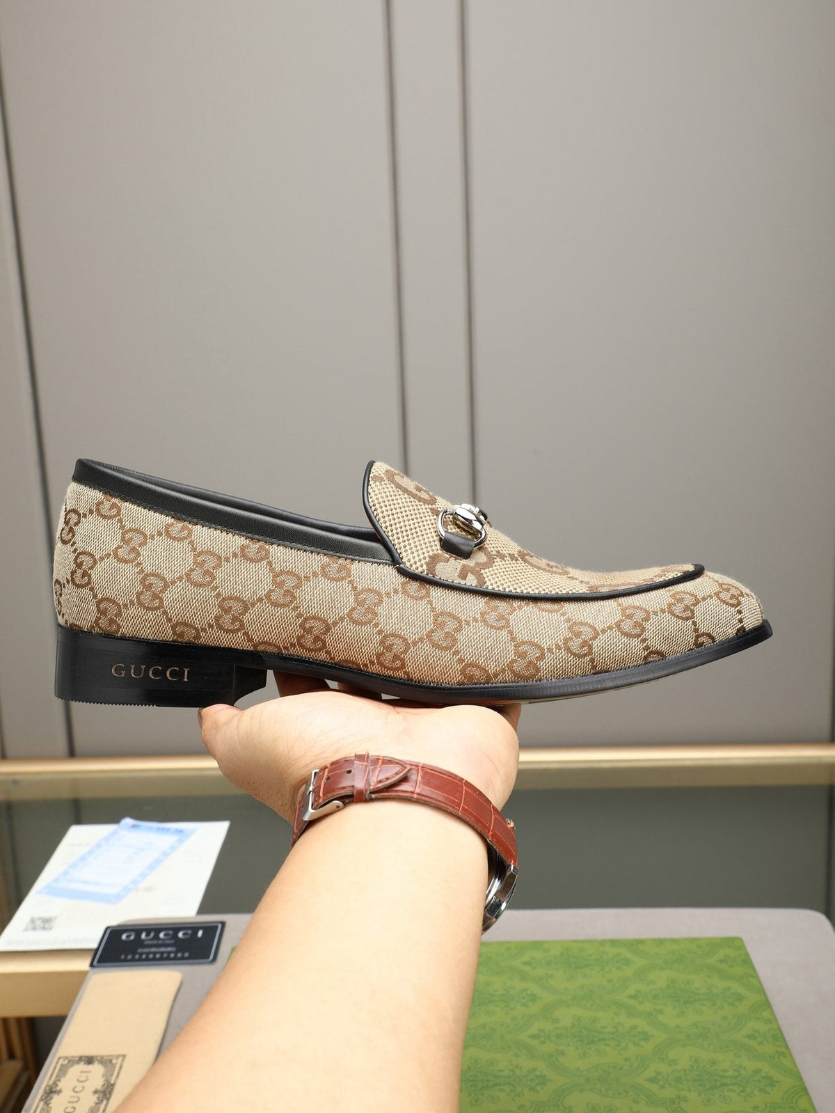 Gucci Monogram Bit Loafers — side