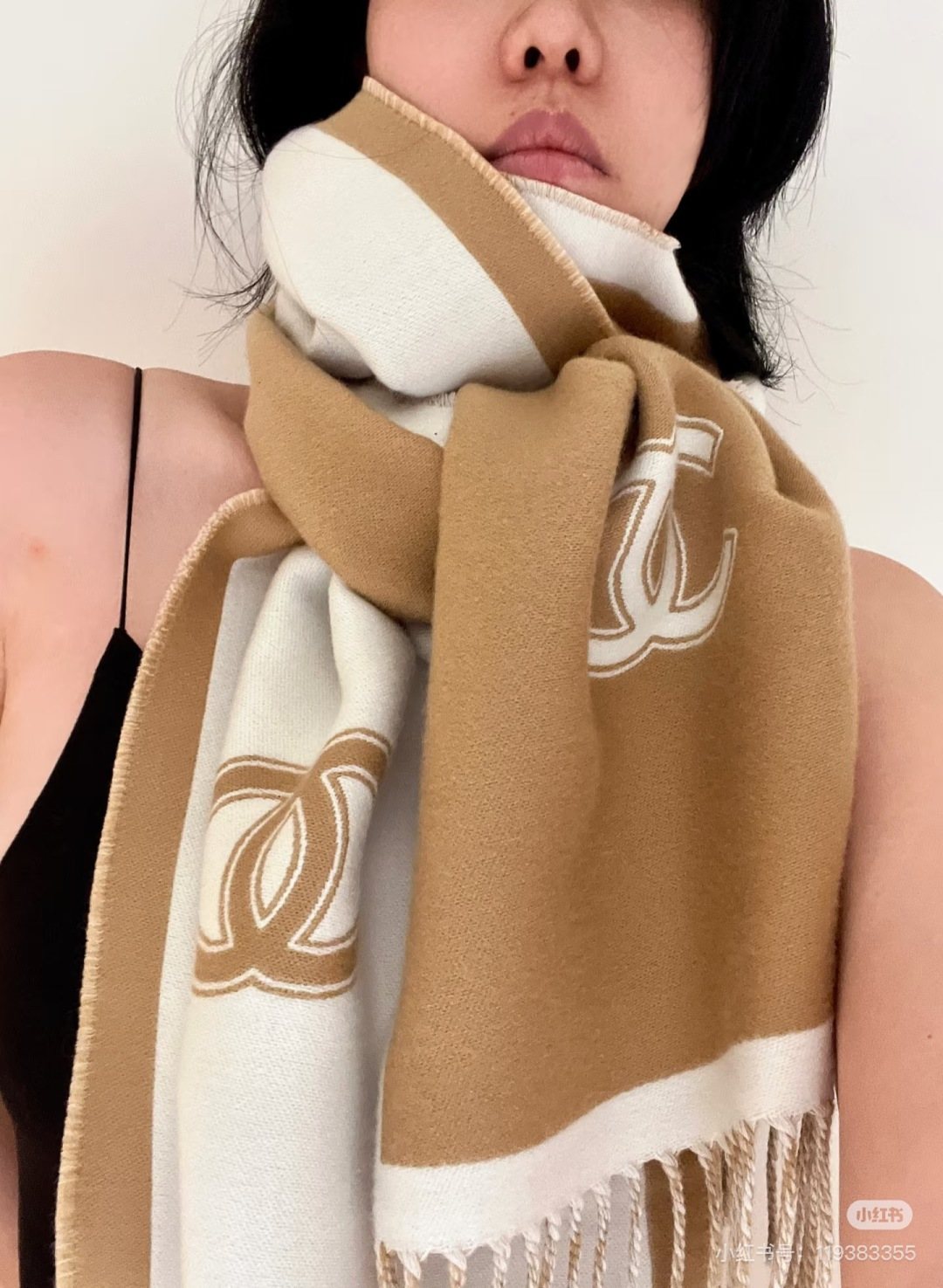 Chanel Two-Tone Fringed Scarf — model