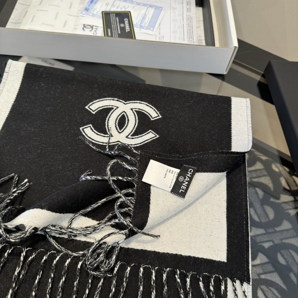 Chanel Two-Tone Fringed Scarf — detail