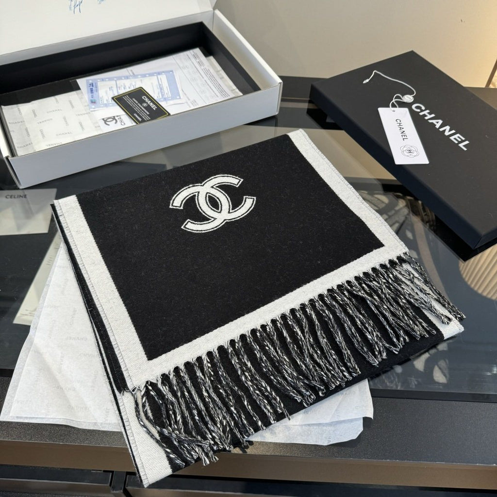 Chanel Two-Tone Fringed Scarf — front
