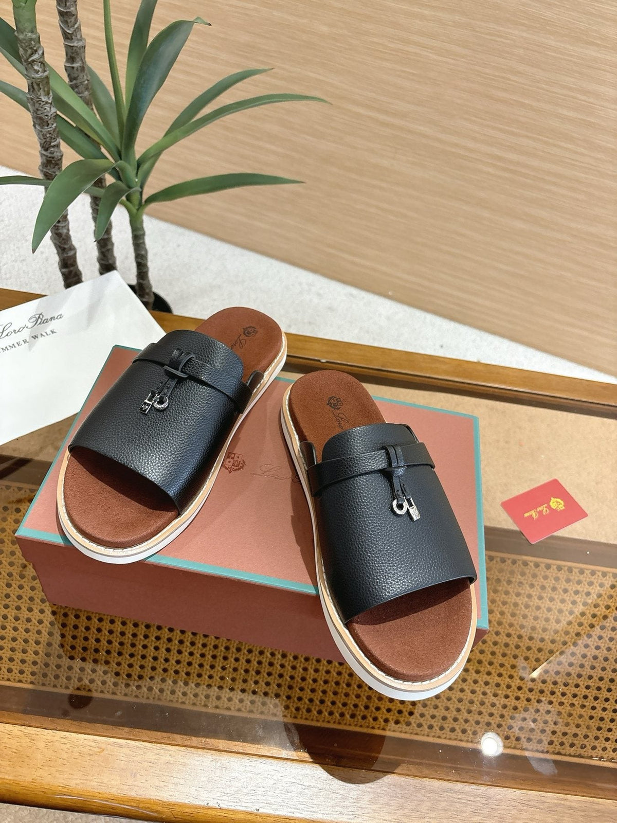 Loro Piana Leather Slide Sandals — front