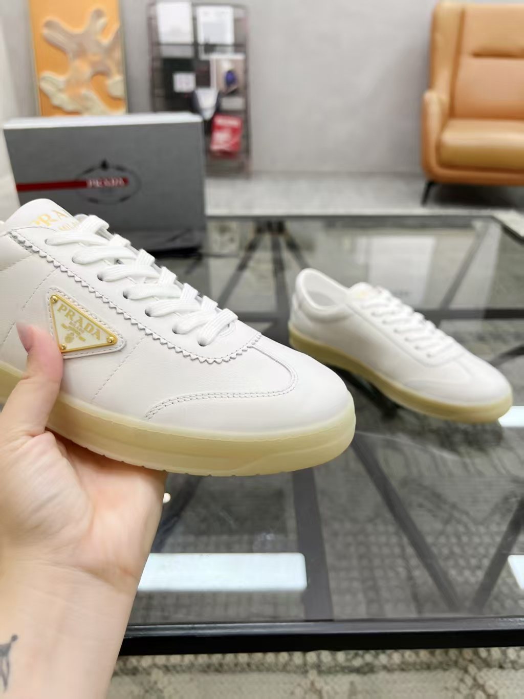 Prada Men's Low-Top Leather Sneakers — side
