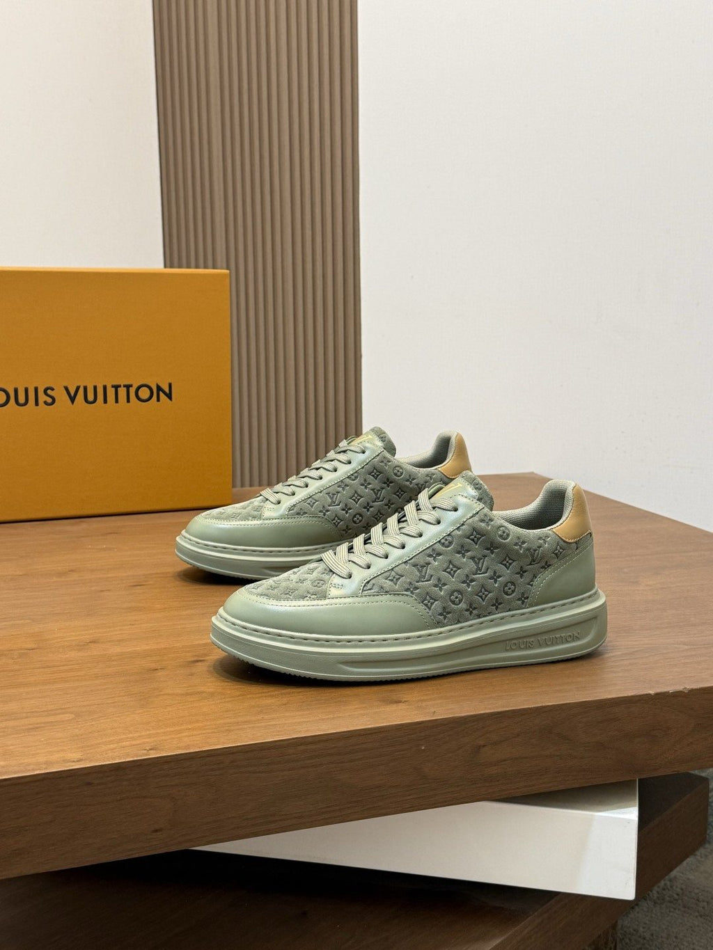 Louis Vuitton Pale Olive Monogram Low-Top Sneakers — front