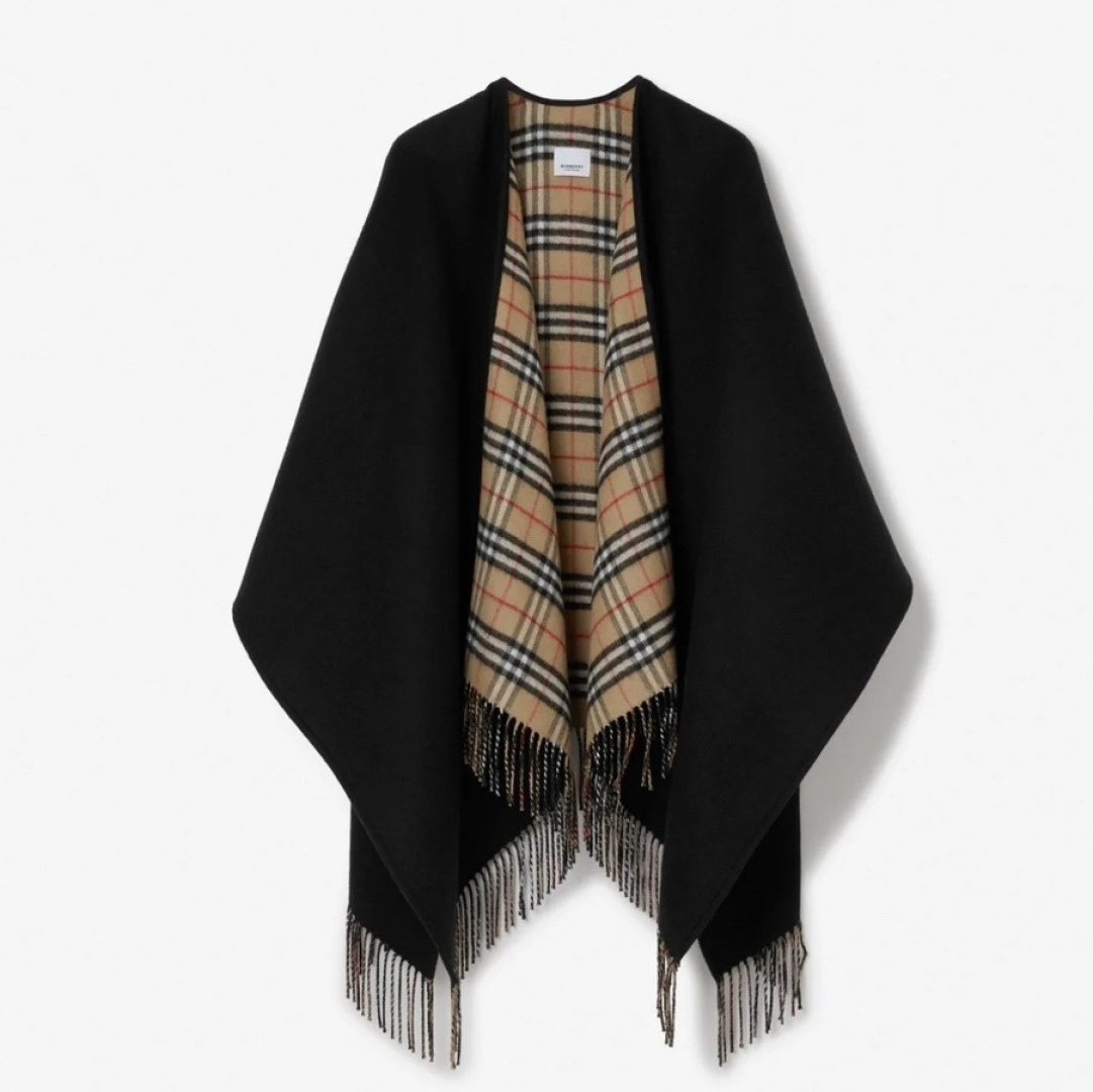 Black Reversible Plaid Fringed Poncho — hero