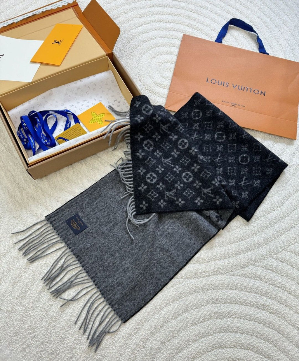 Louis Vuitton Monogram Fringed Scarf — front