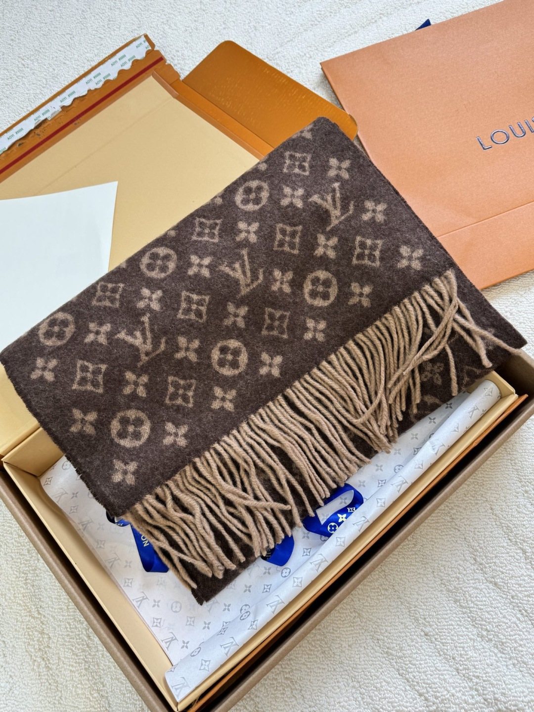 Louis Vuitton Monogram Fringed Scarf — front