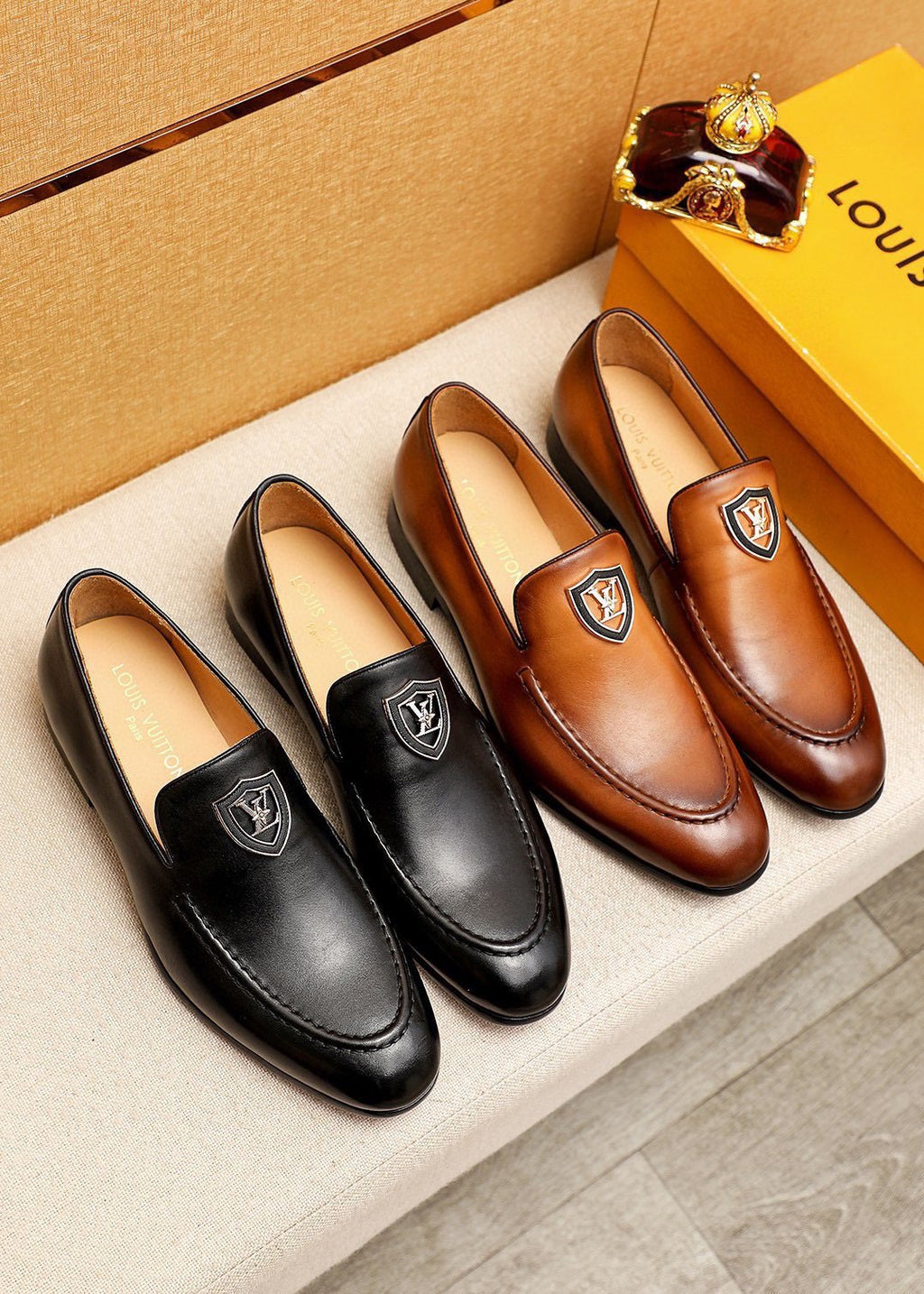 Louis Vuitton Shield-Detail Slip-On Shoes — model