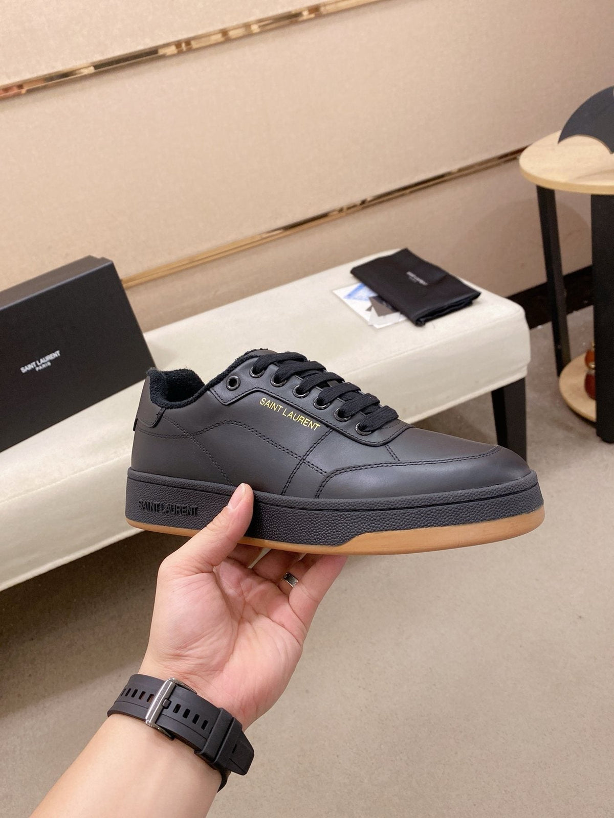 Saint Laurent Dark Gray Gum Sole Sneakers — side