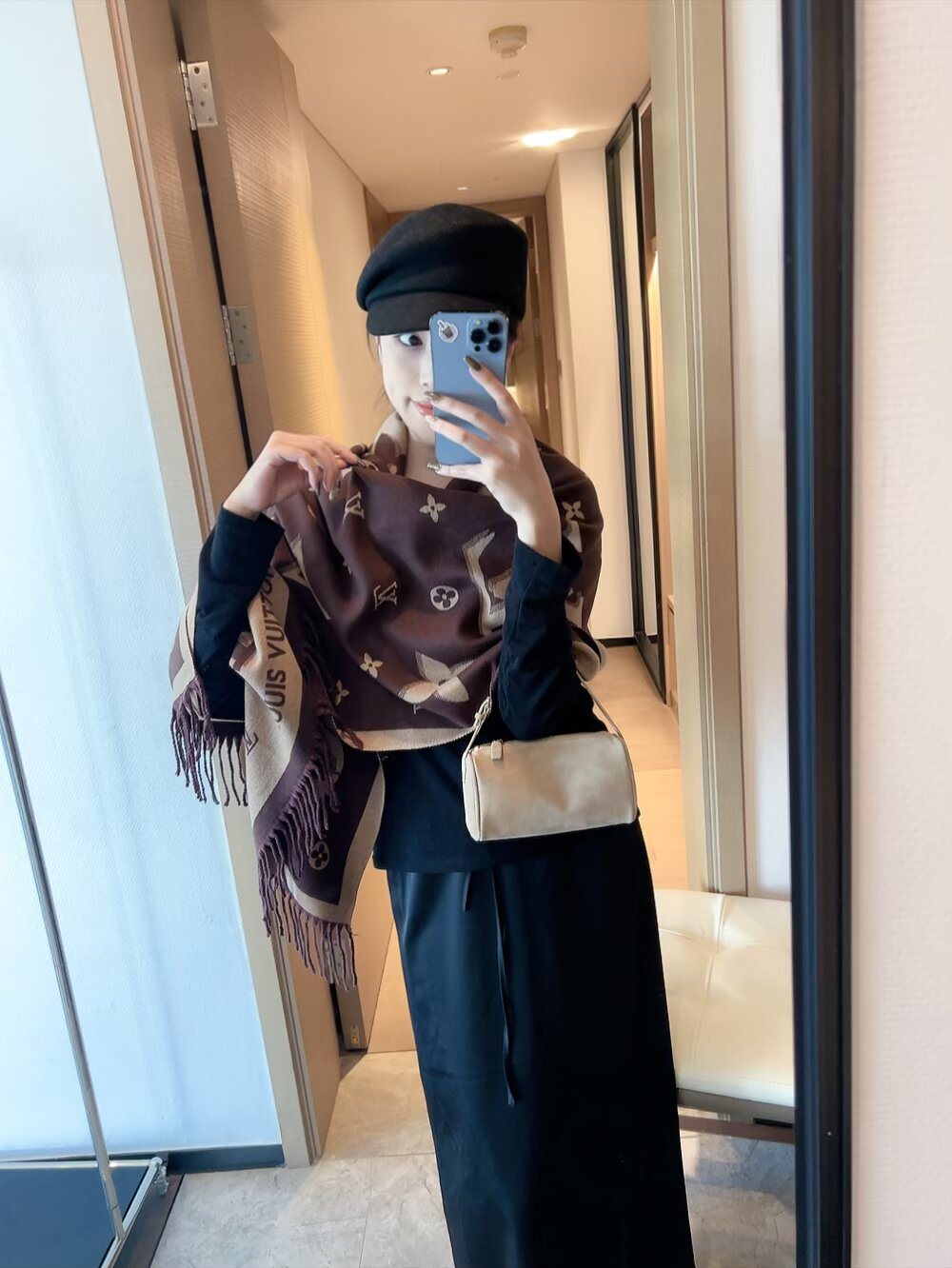 Louis Vuitton Fringed Monogram Scarf — model