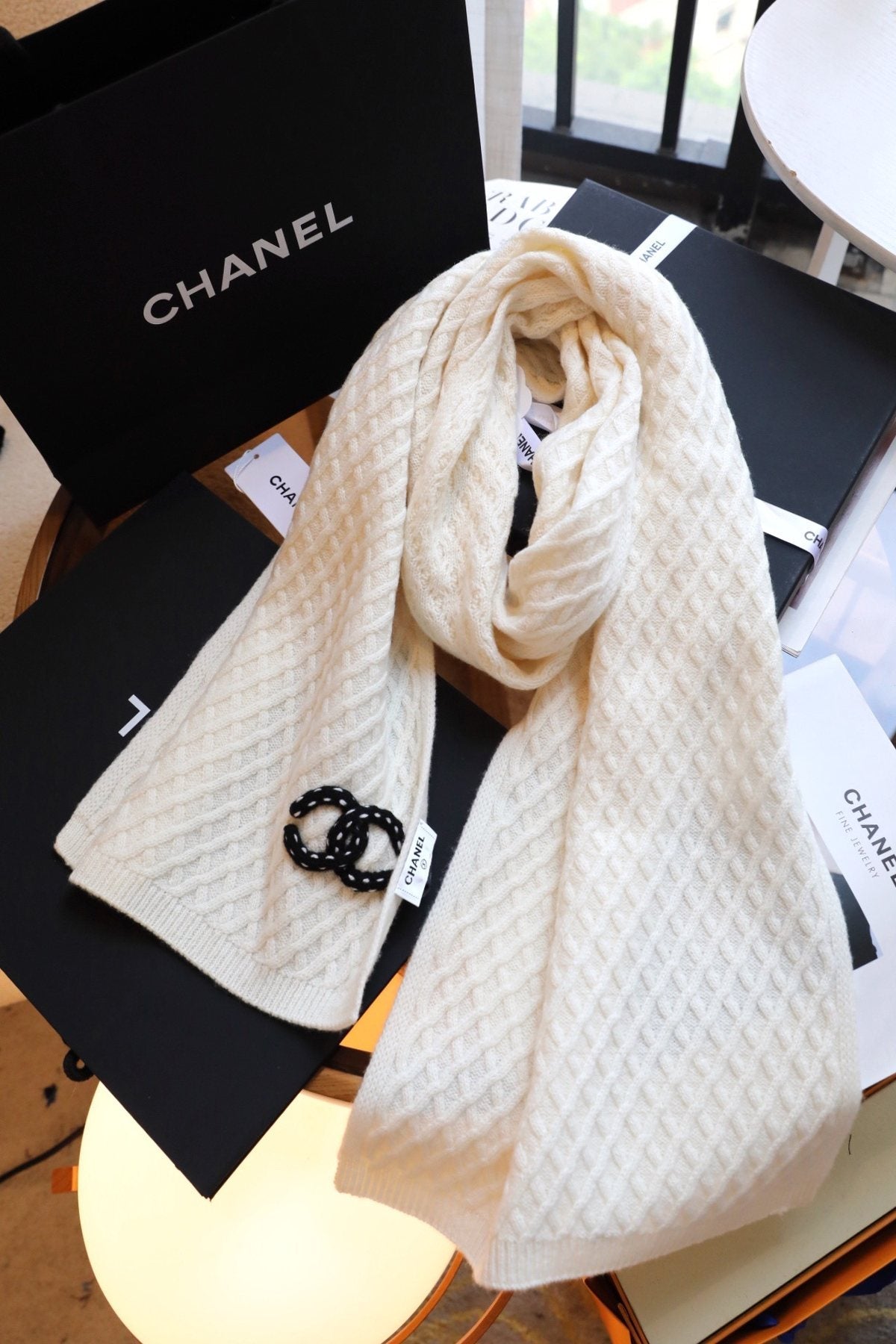 Chanel Diamond Knit Scarf — front