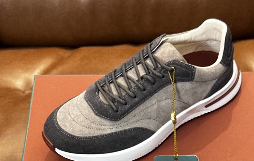 Loro Piana Gray and Charcoal Low-Top Sneakers — hero