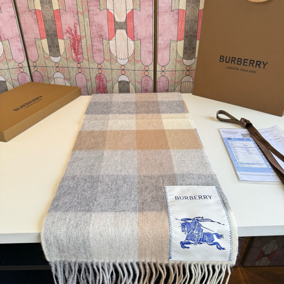 Burberry Yellow Brown Plaid Scarf — front