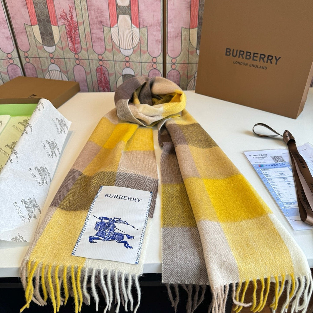 Burberry Yellow Brown Plaid Scarf — side