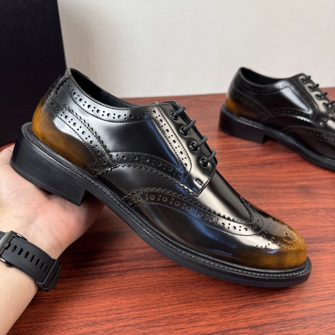 Prada Burnished Brogue Derby Shoes — front
