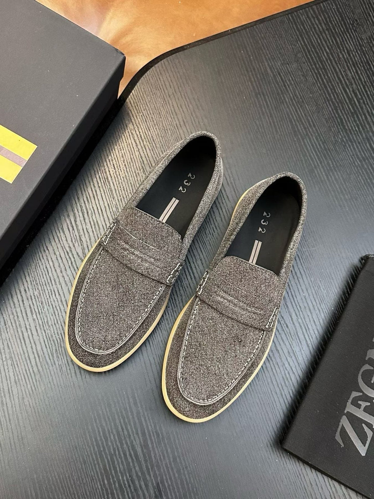 Zegna Textured Leather Strap Loafers — front