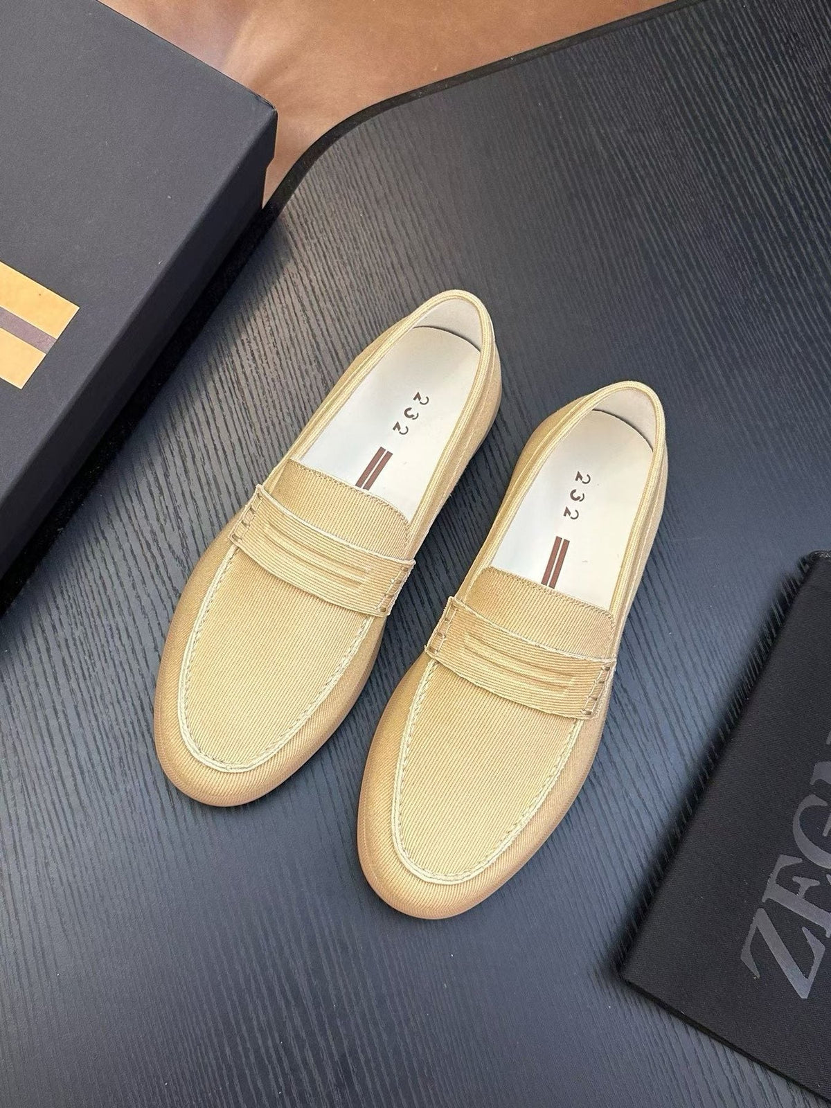 Zegna Textured Leather Strap Loafers — front
