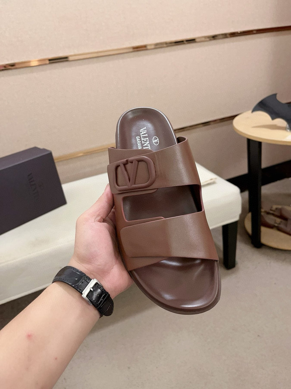 Valentino V Logo Slide Sandals — front