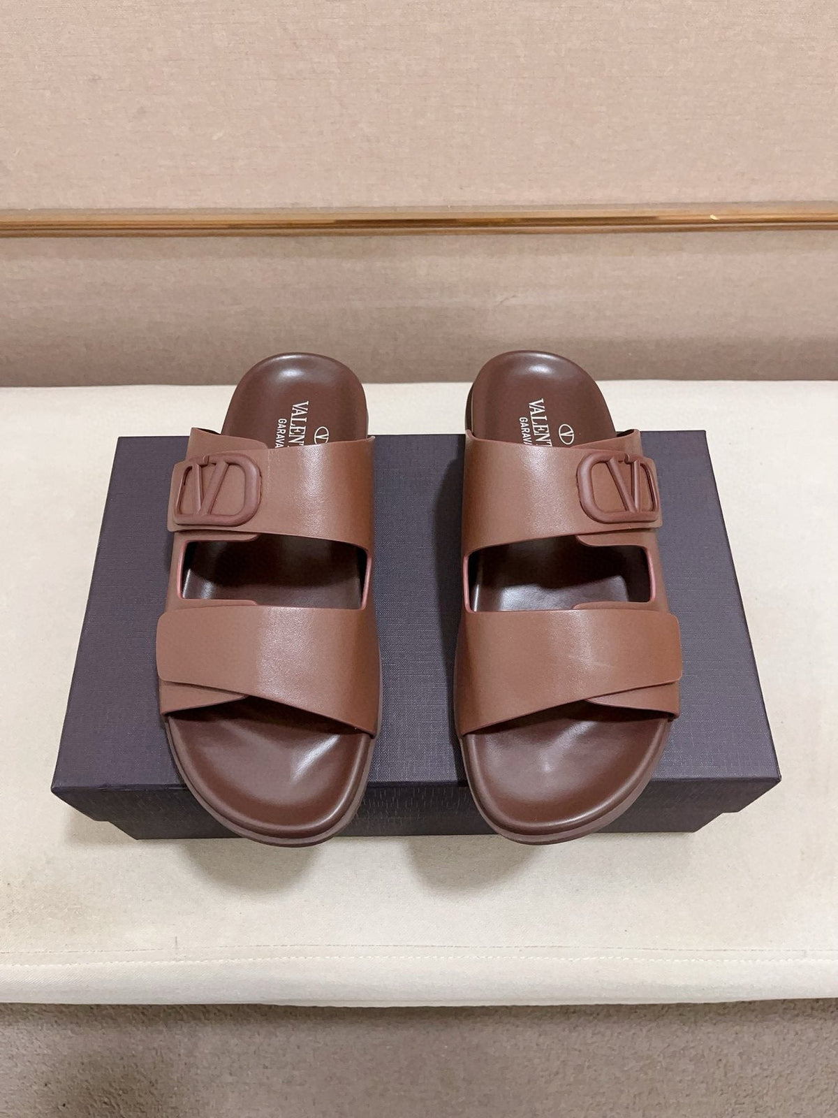 Valentino V Logo Slide Sandals — back
