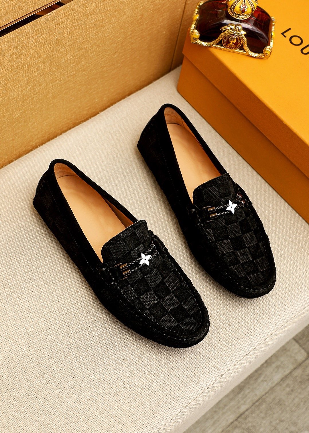 Louis Vuitton Check-Pattern Buckle Loafers — front