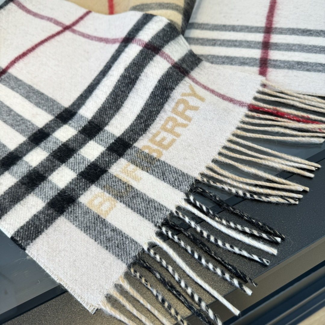Burberry Fringed Plaid Scarf — detail