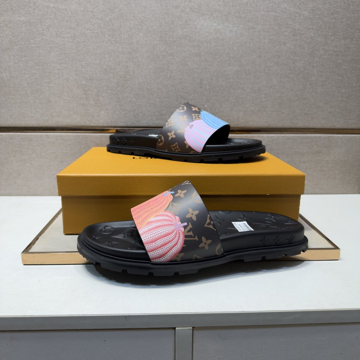 Louis Vuitton Pastel Multicolor Strap Slide Sandals — front