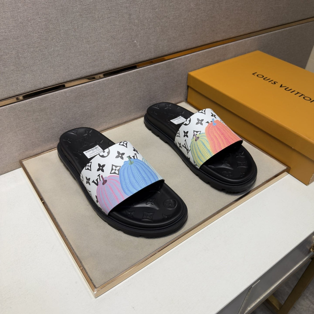 Louis Vuitton Pastel Multicolor Strap Slide Sandals — front