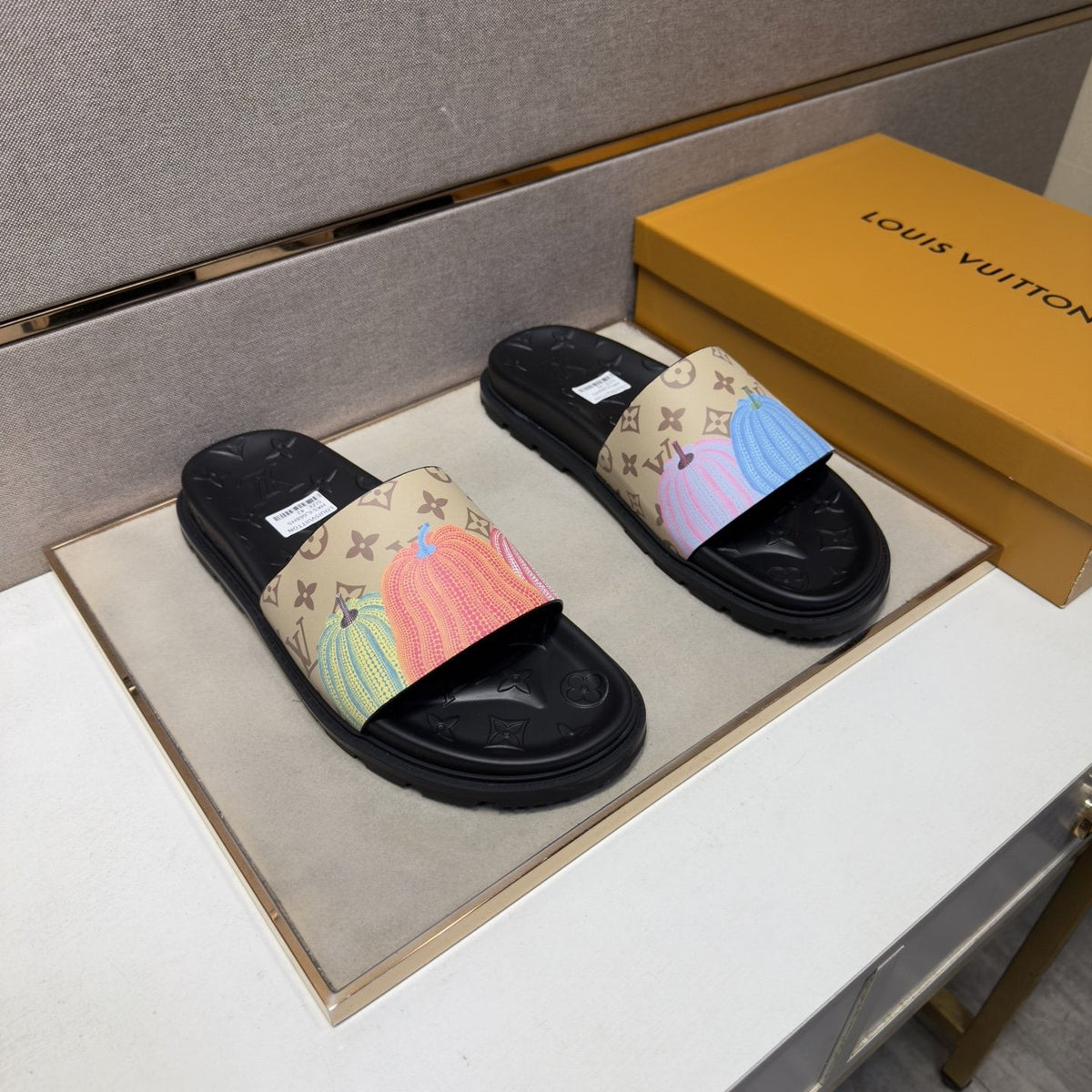 Louis Vuitton Pastel Multicolor Strap Slide Sandals — front