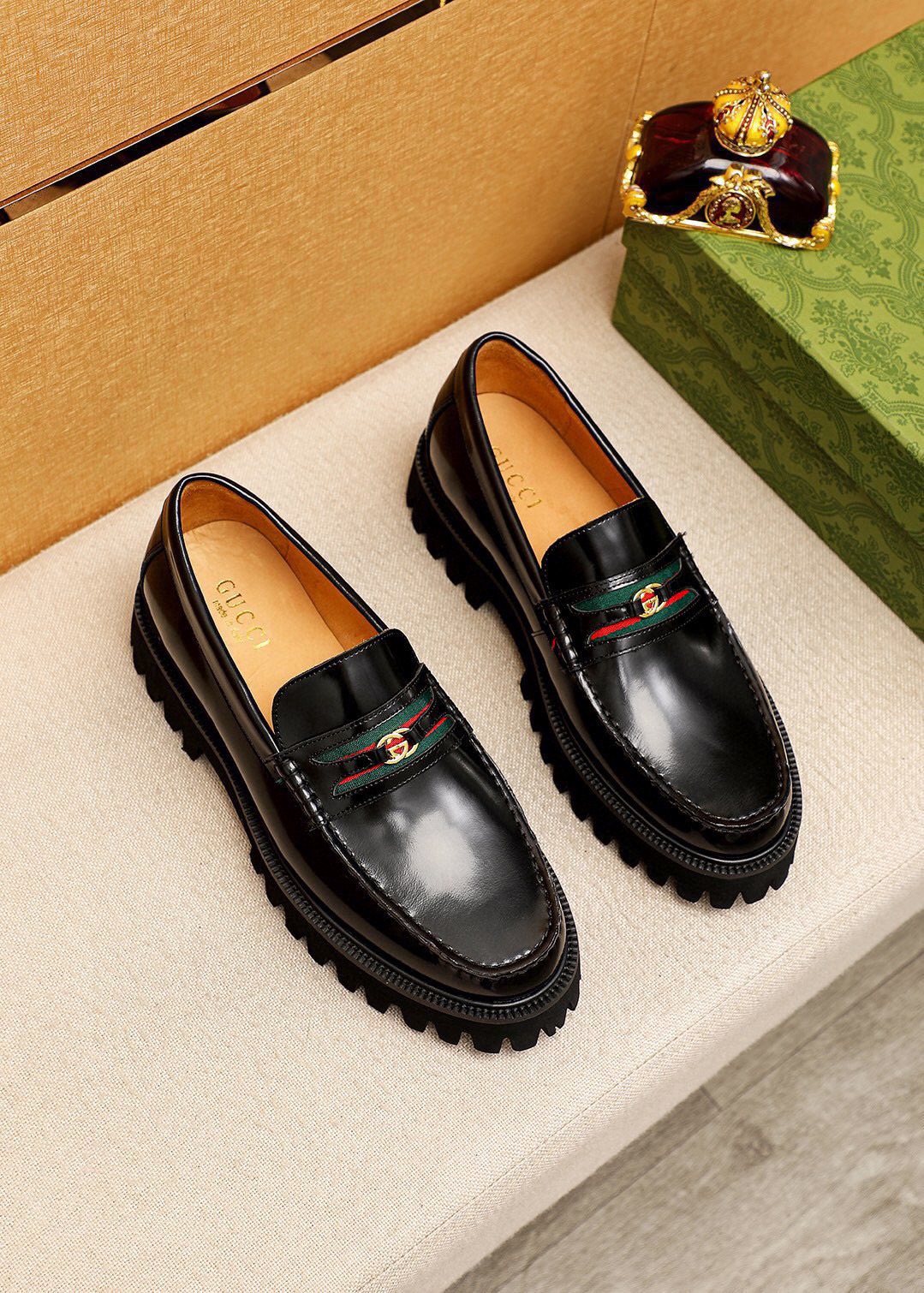 Gucci Striped Vamp Lug Sole Loafers — front