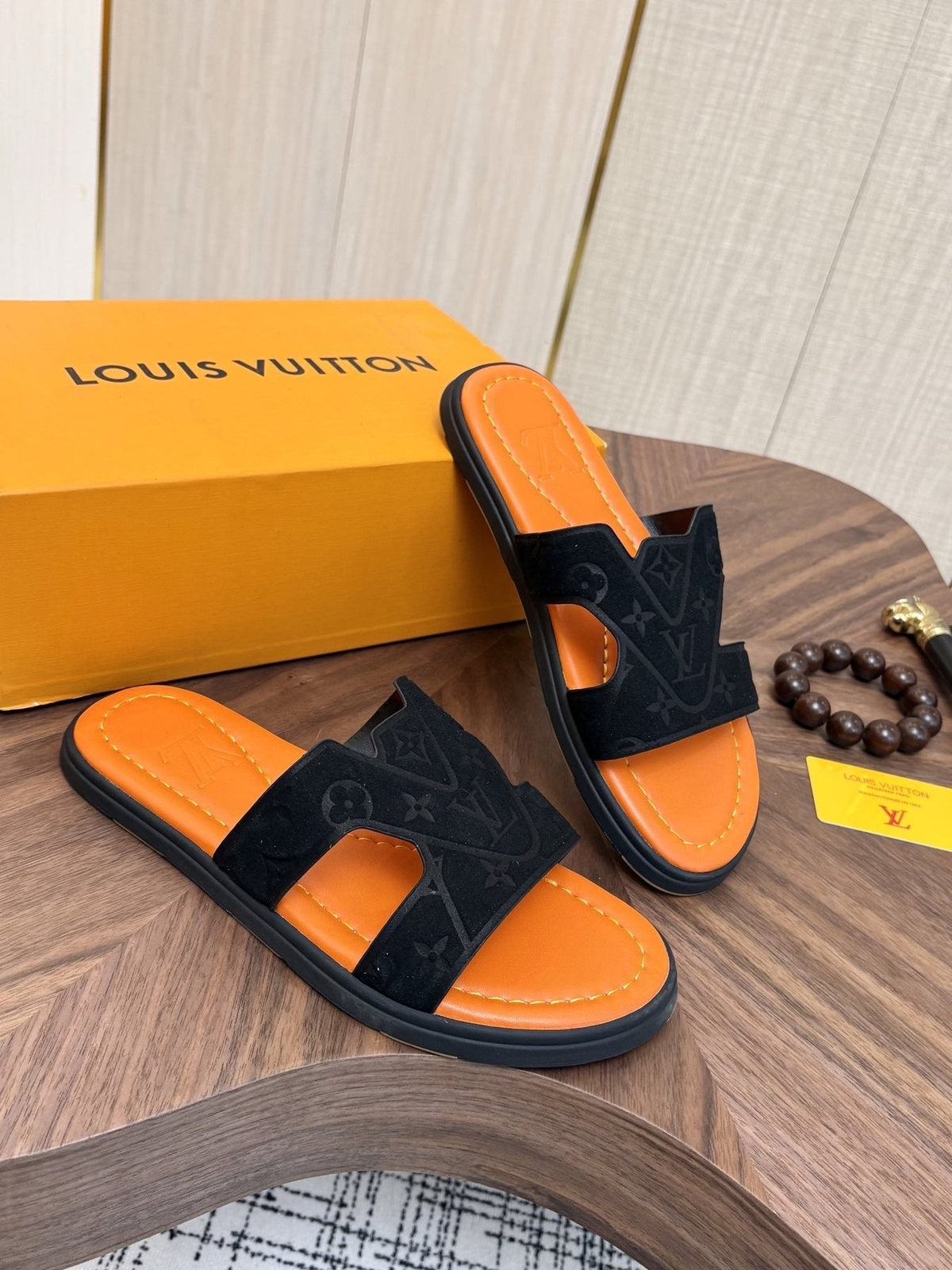 Louis Vuitton Monogram H-Cut Slide Sandals — front