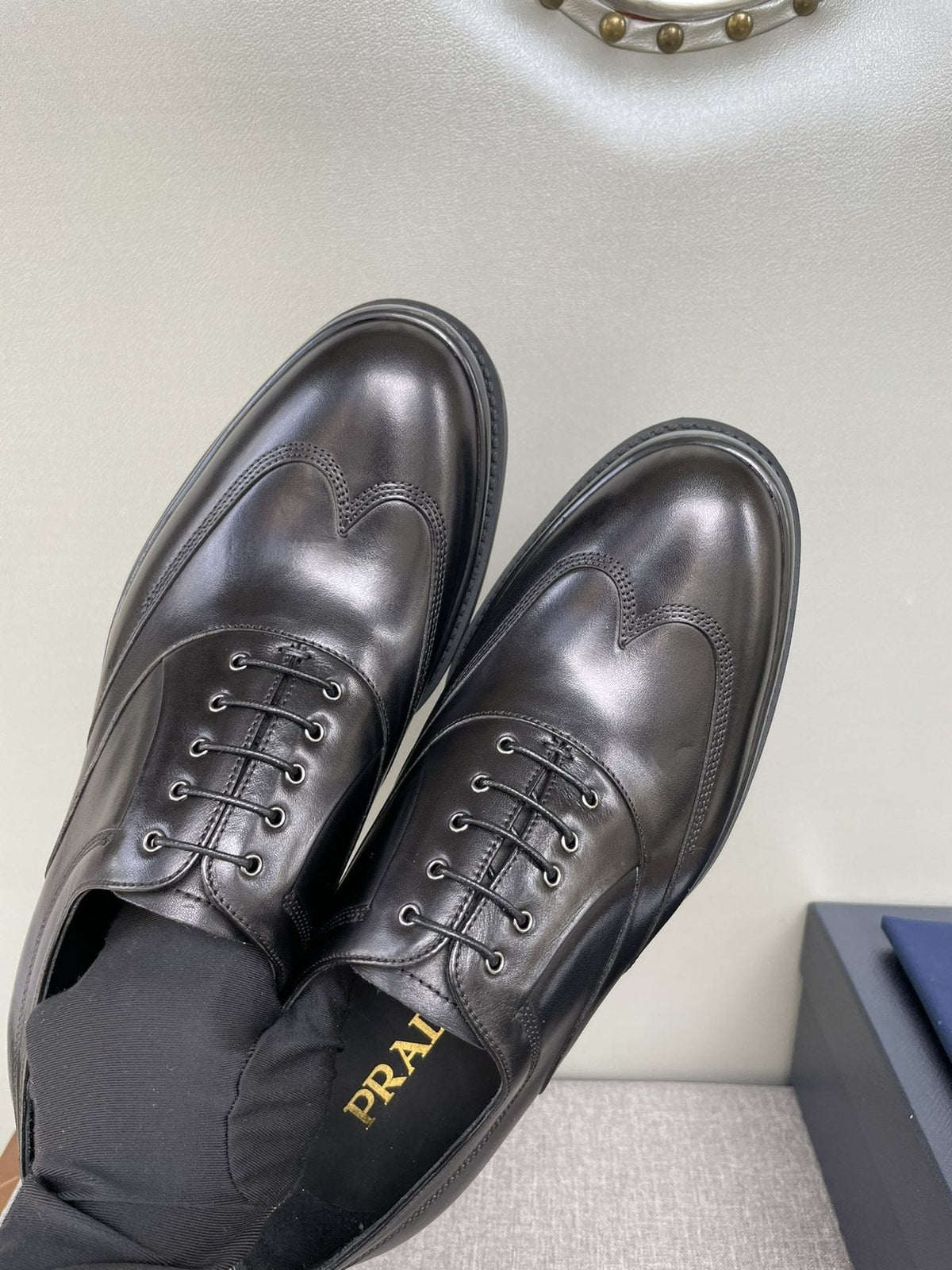 Prada Black Brogue Lace-Up Dress Shoes — front