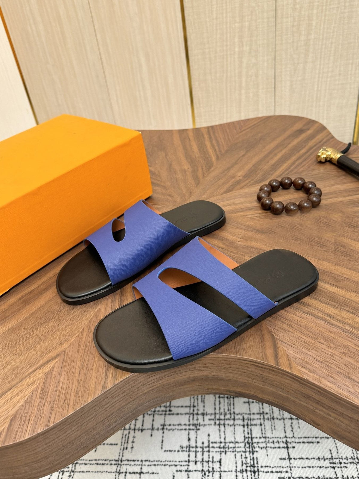 Loro Piana Dark Green Two-Strap Slide Sandals — front