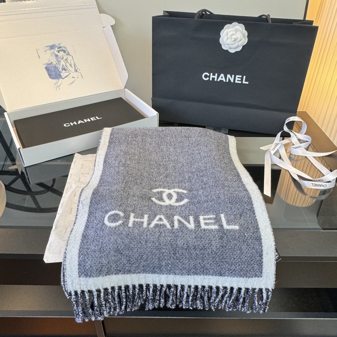 Chanel Logo Fringe Scarf — front
