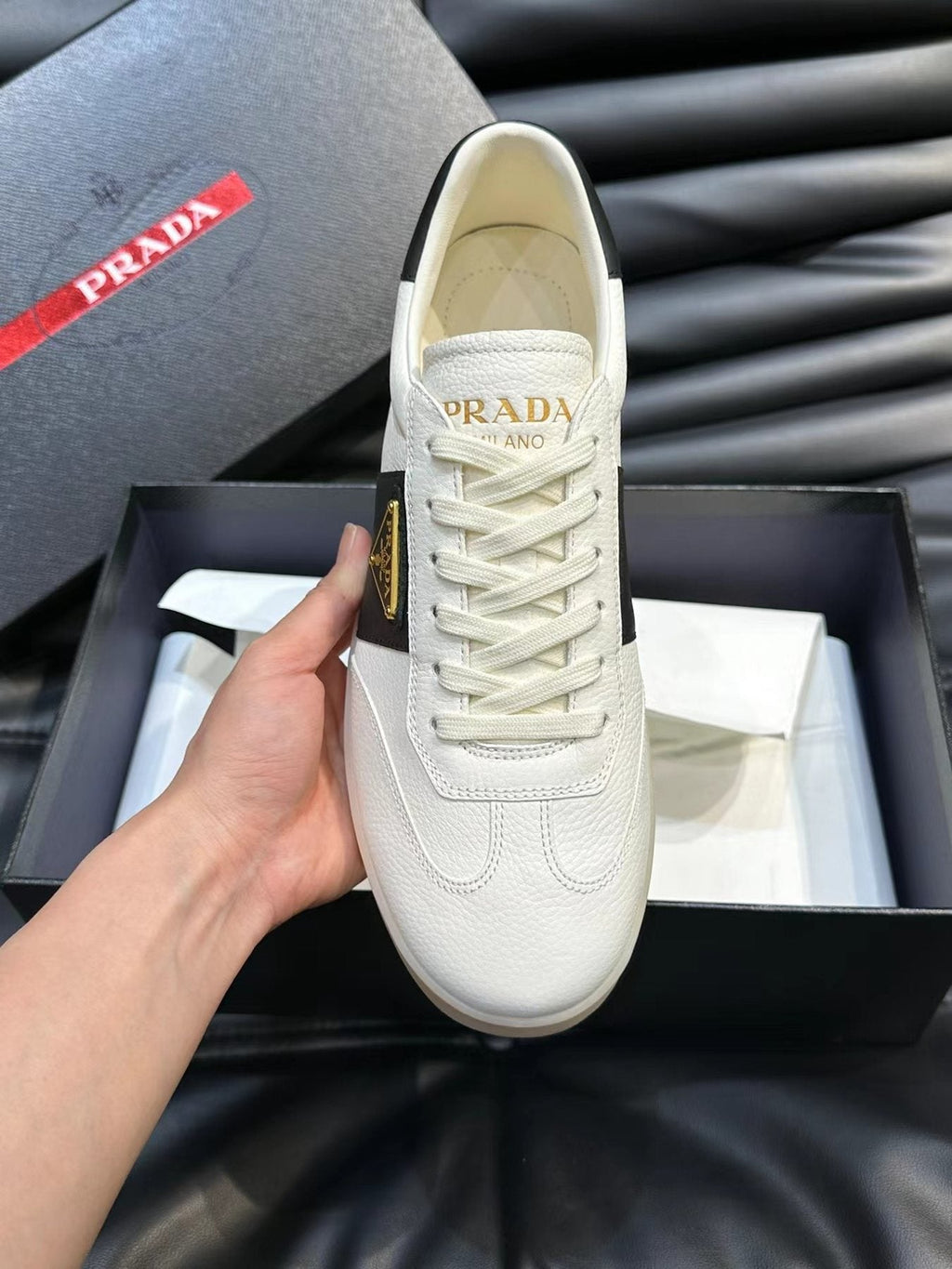 Prada Contrast-Accent Low-Top Sneakers — model