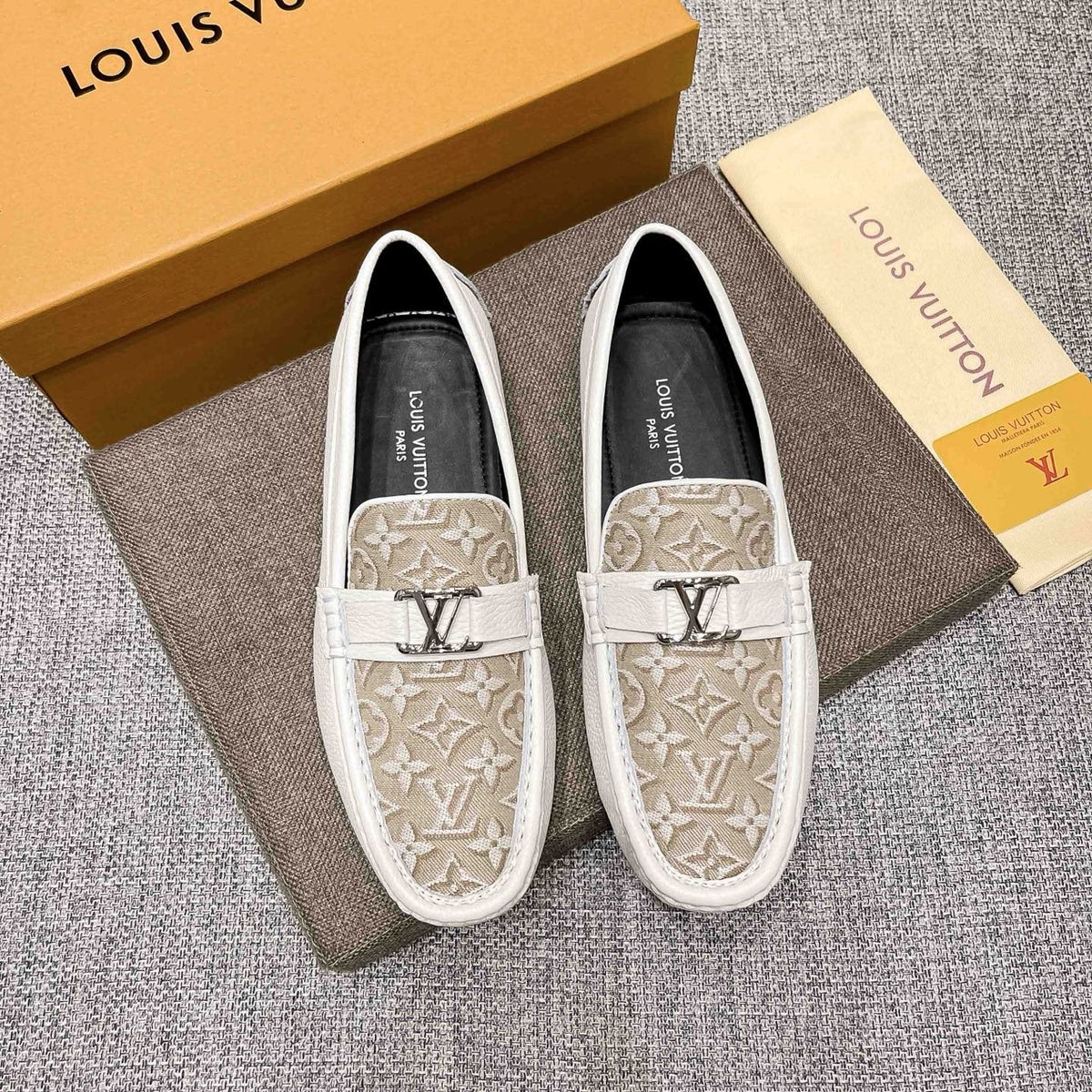 Louis Vuitton Patterned Metal-Accent Slip-On Loafers — front