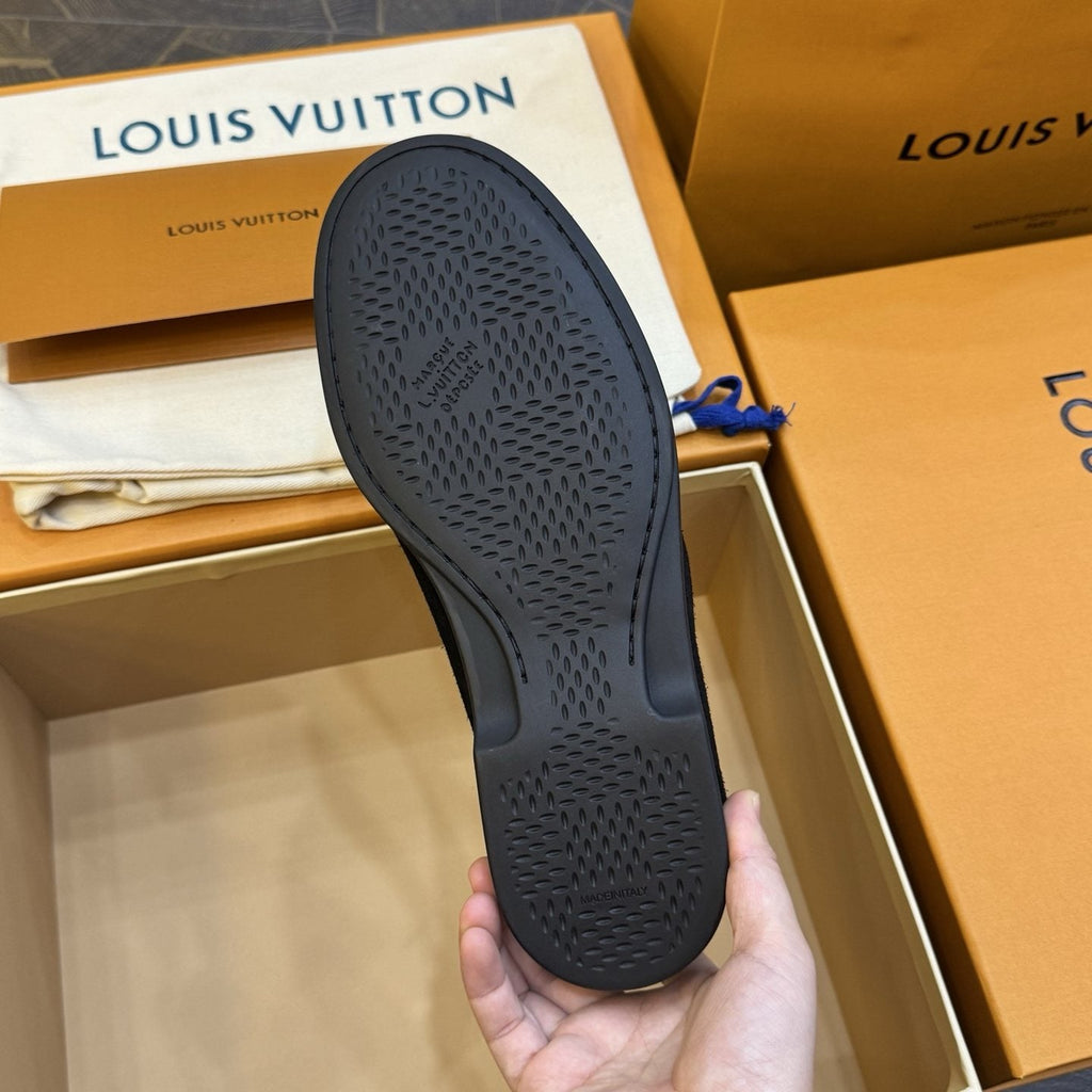 Louis Vuitton Black Suede Loafers — detail