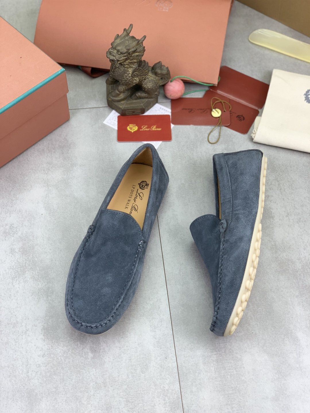 Loro Piana Blue-Gray Suede Driving Shoes — side