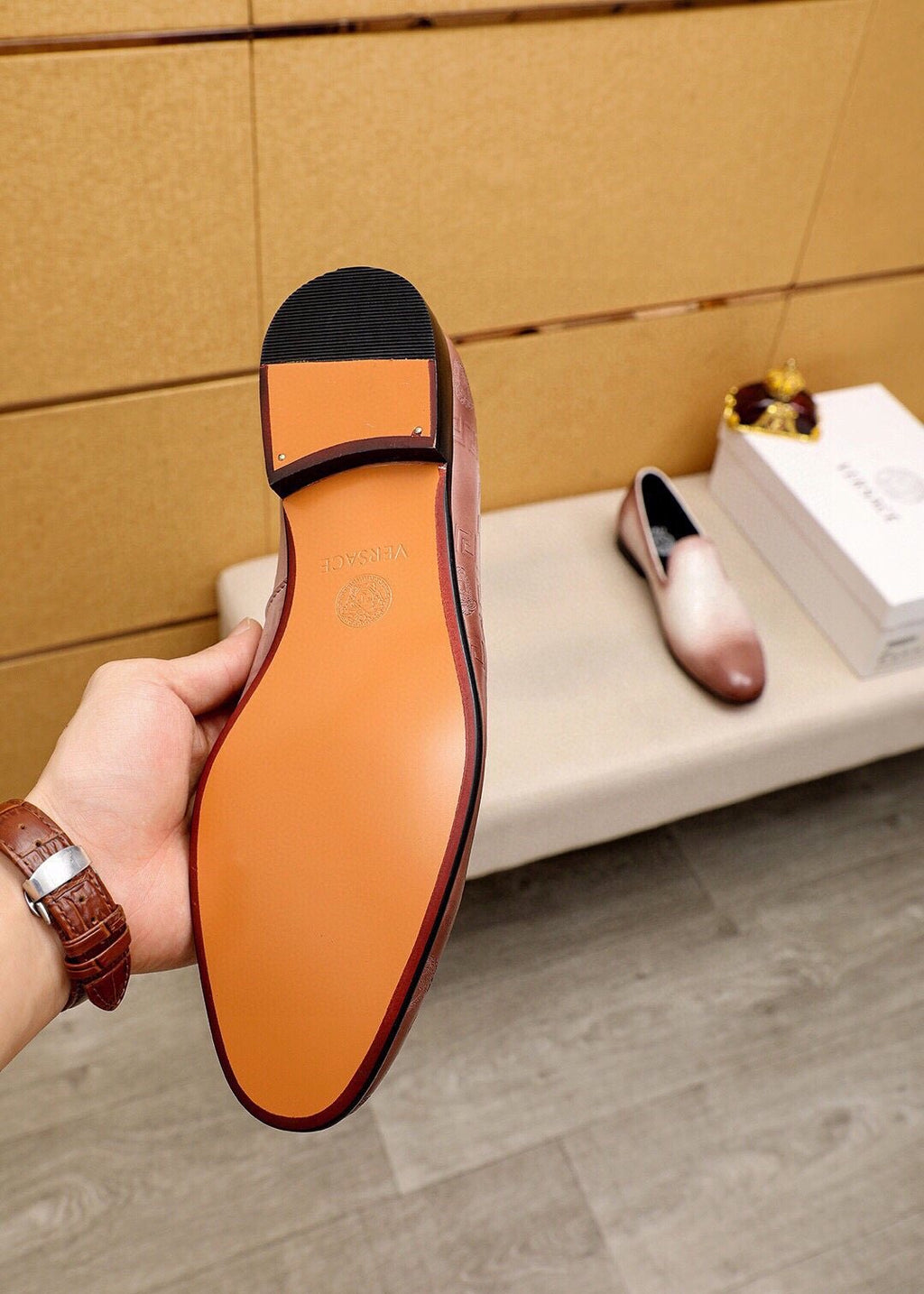 Versace Embossed Leather Slip-On Shoes — side