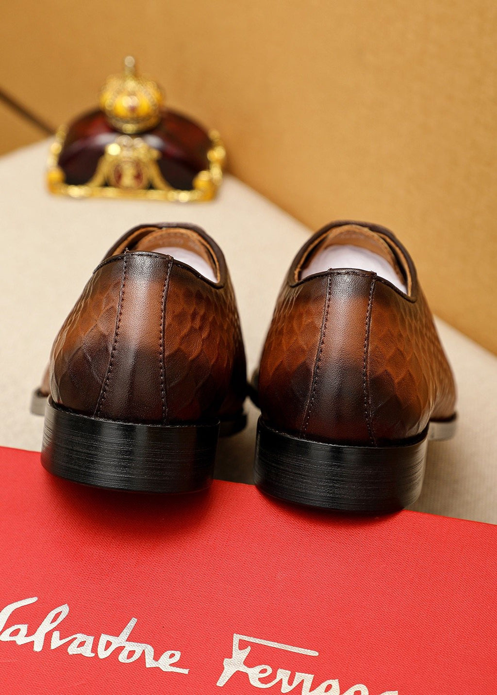 Ferragamo Embossed Lace-Up Dress Shoes — back