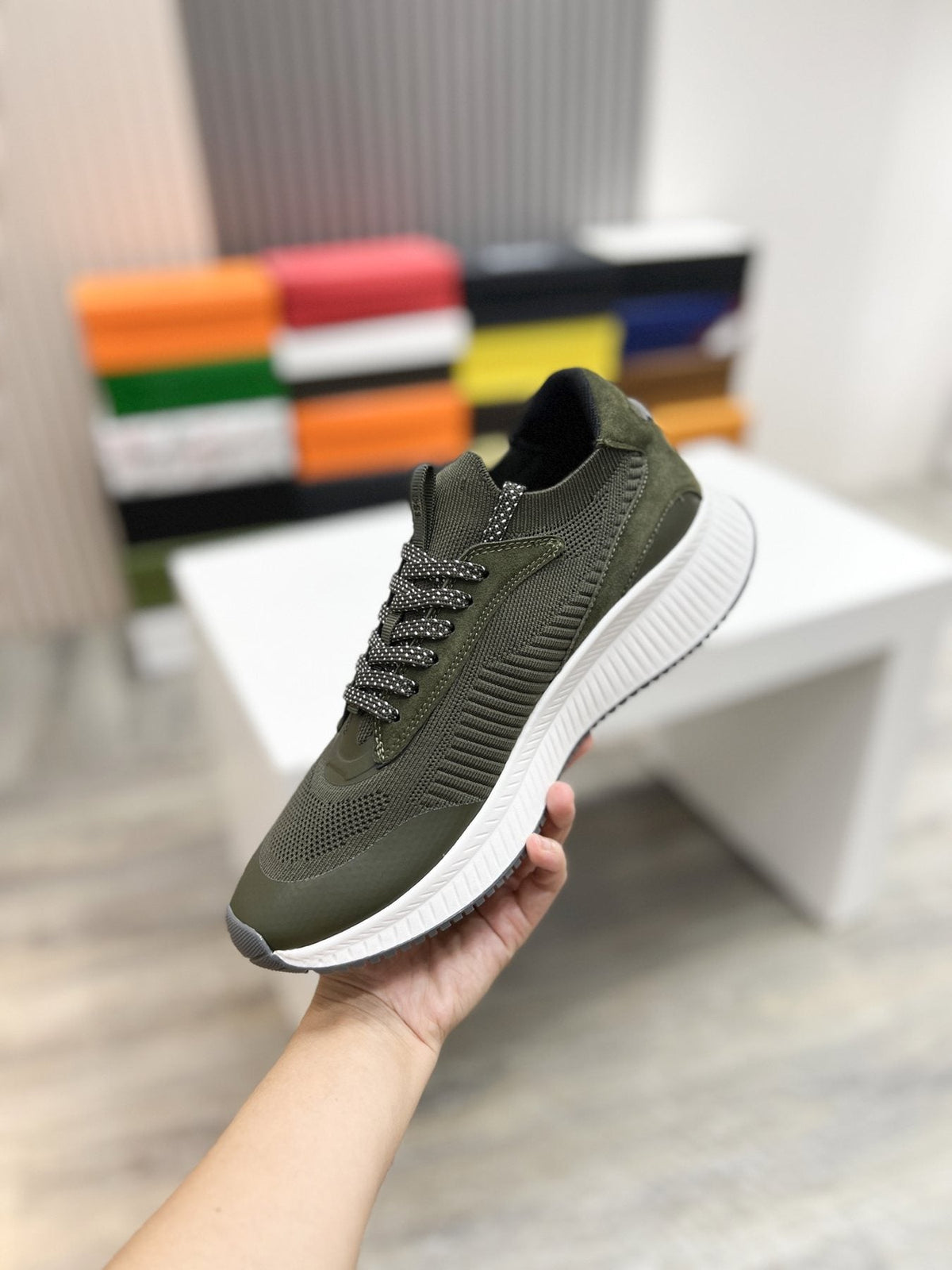BOSS Knit Ribbed-Sole Sneakers — side