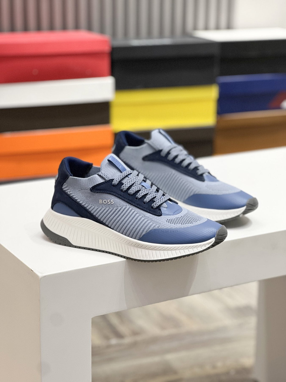 BOSS Knit Ribbed-Sole Sneakers — front