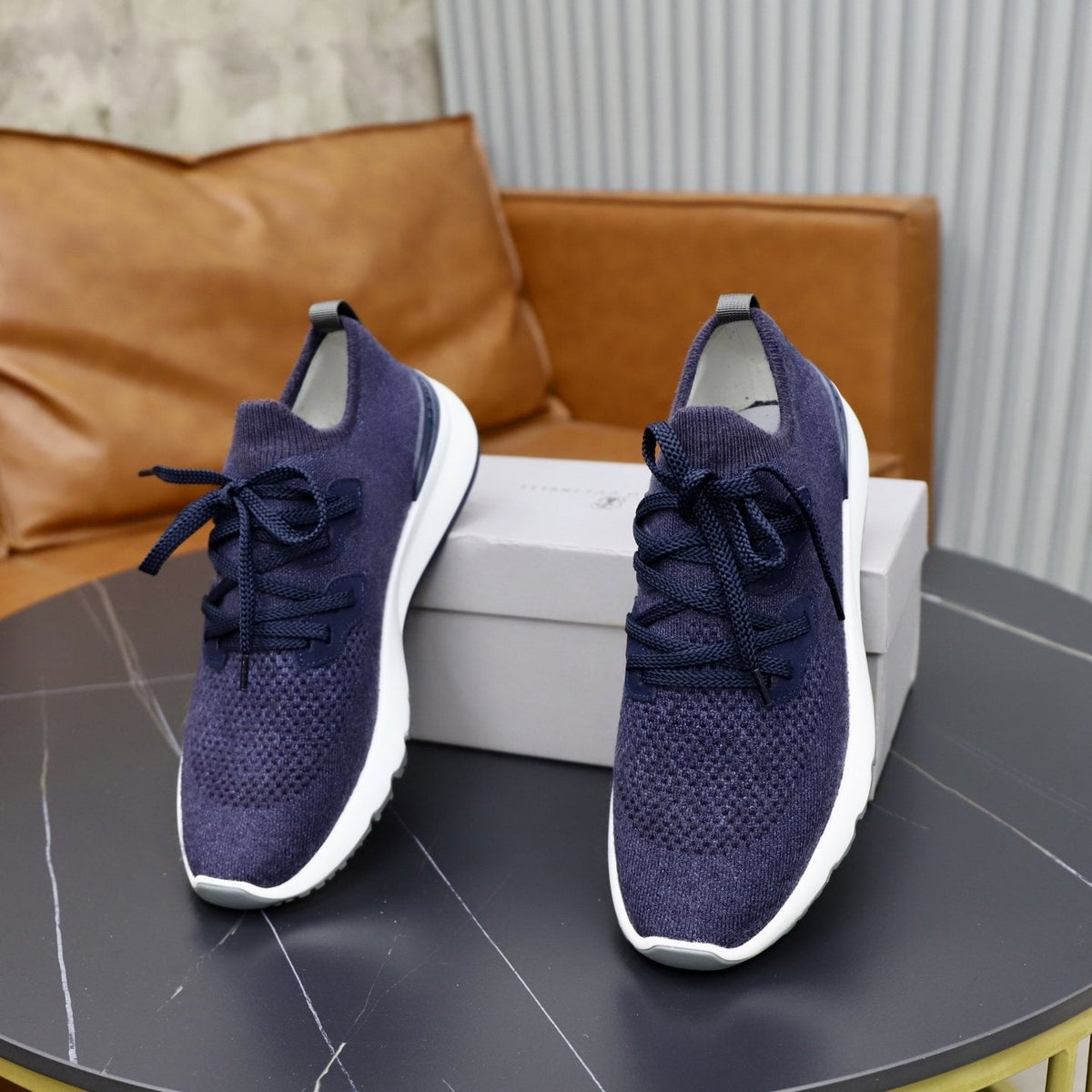 Brunello Cucinelli Dark Gray Knit Sneakers — front