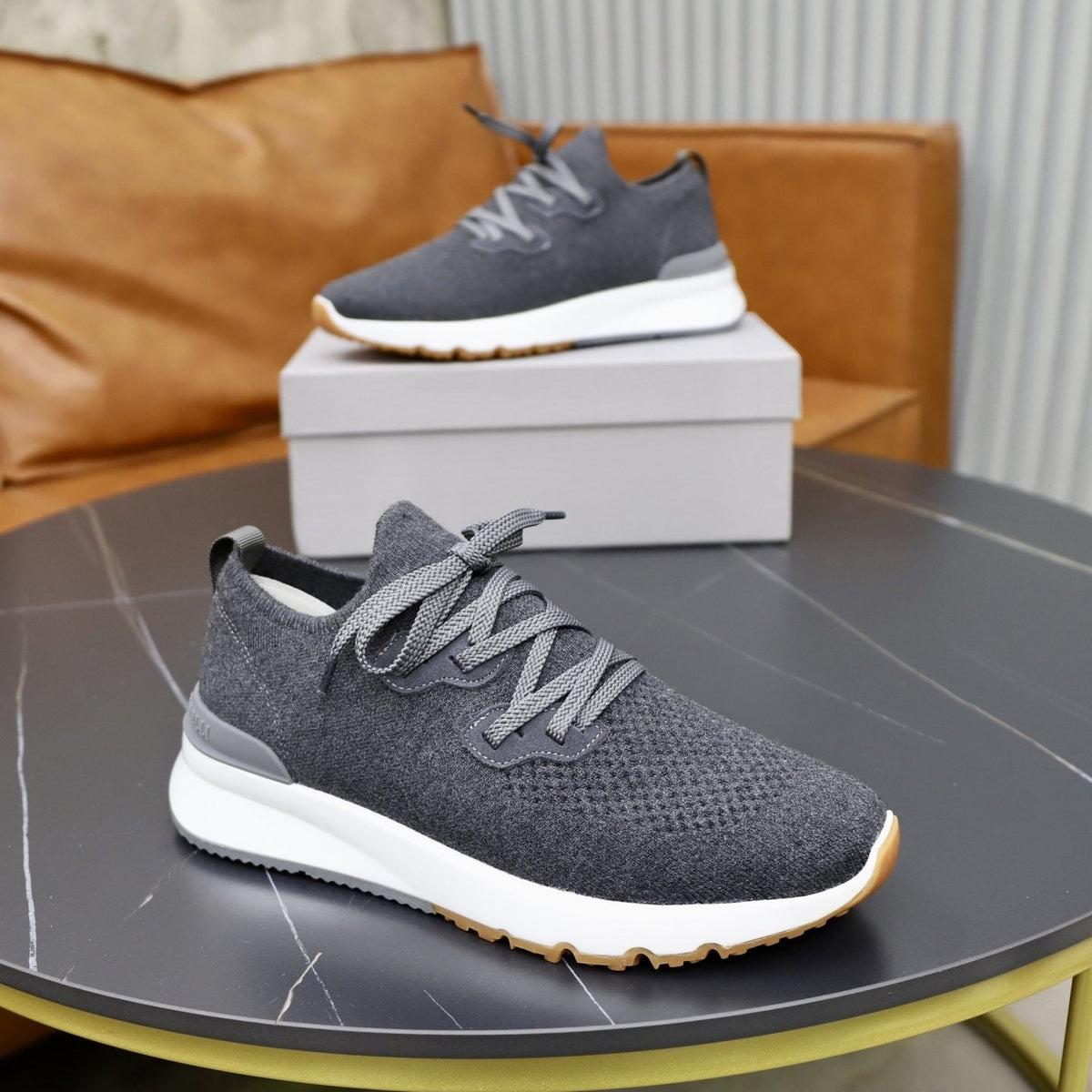 Brunello Cucinelli Dark Gray Knit Sneakers — hero