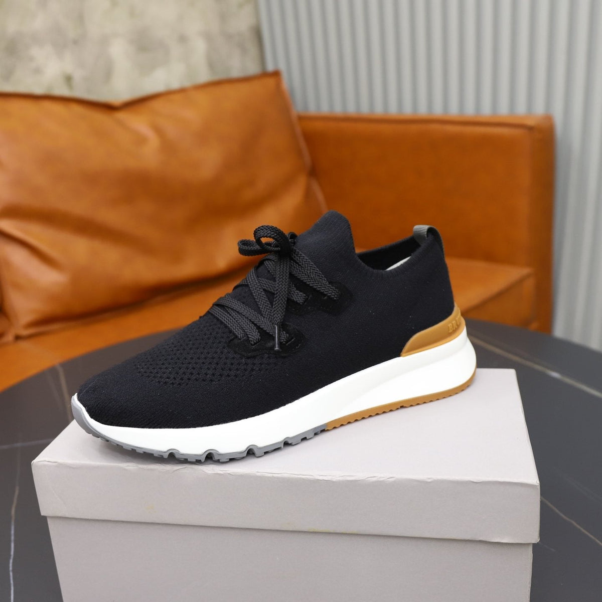 Brunello Cucinelli Dark Gray Knit Sneakers — side