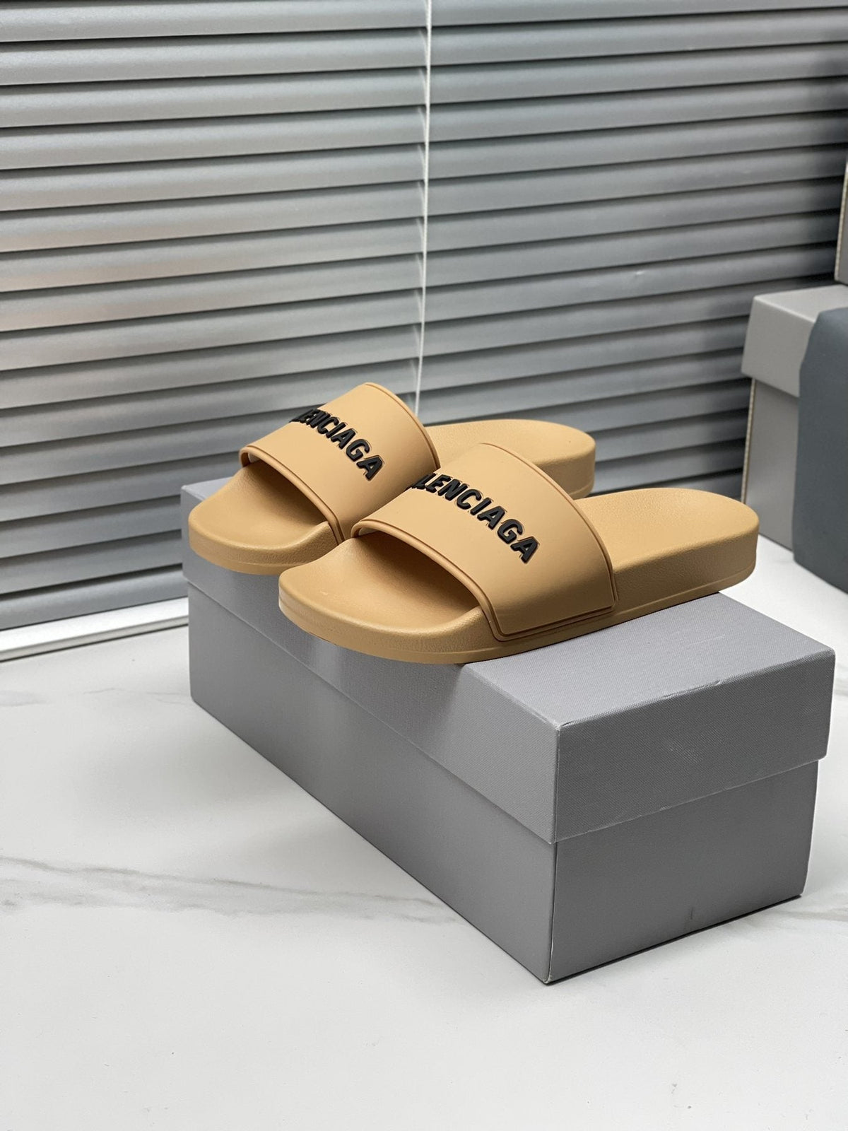 Balenciaga Logo Strap Slide Sandals — front