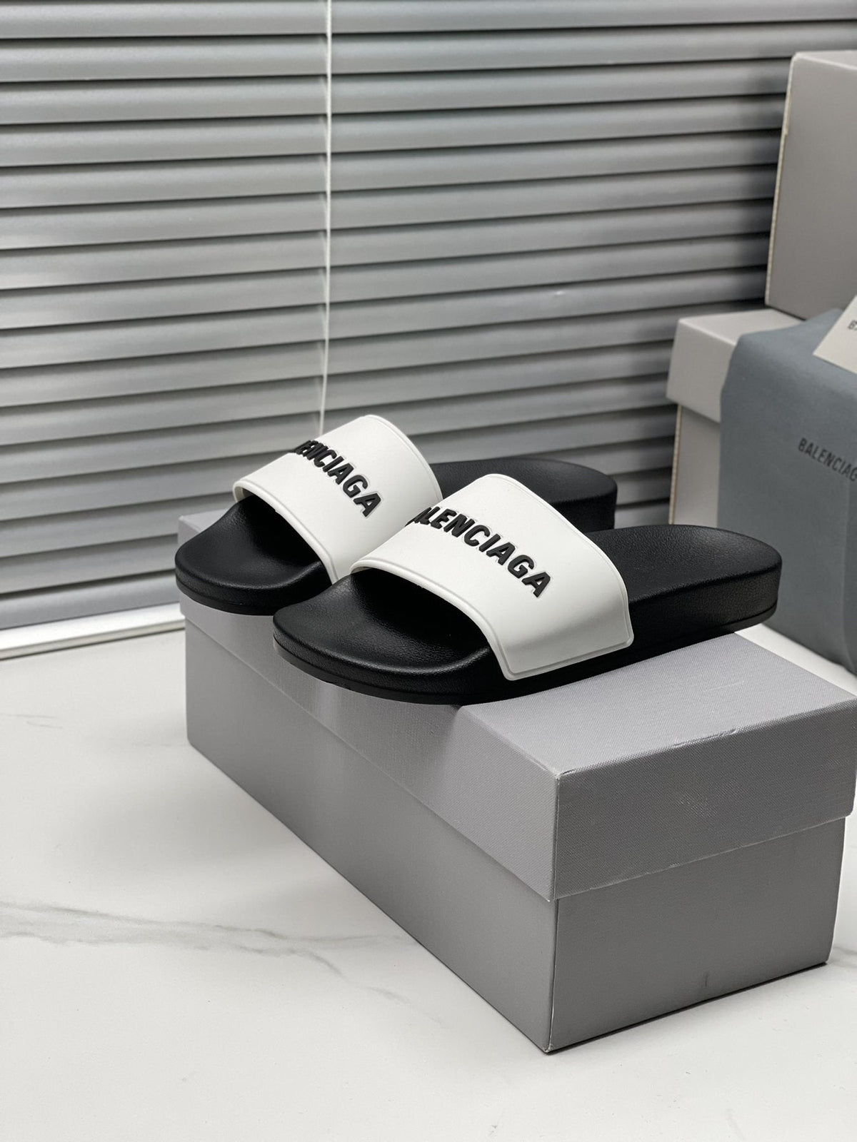 Balenciaga Logo Strap Slide Sandals — front