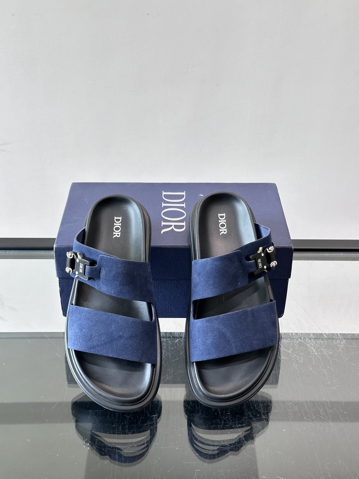 Dior Aqua Two-Strap Slide Sandals — front