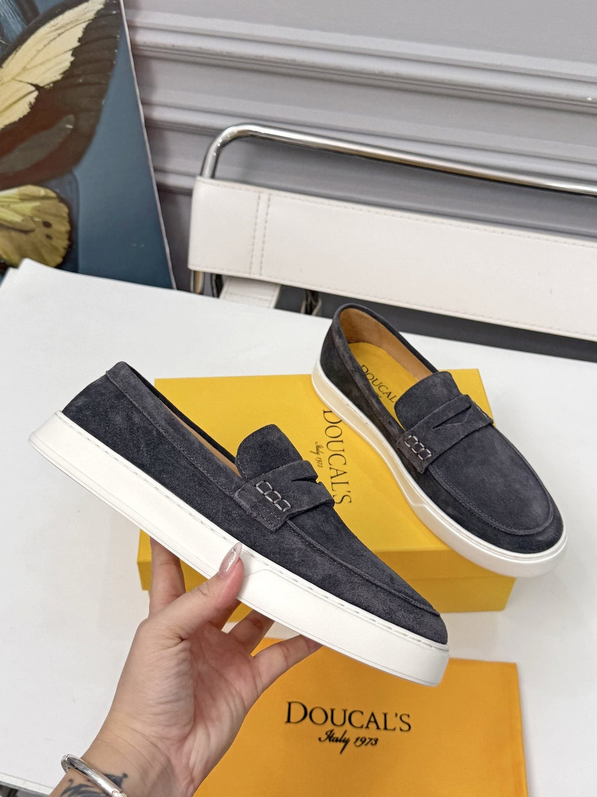 Doucal's Contrast-Sole Slip-On Shoes — front